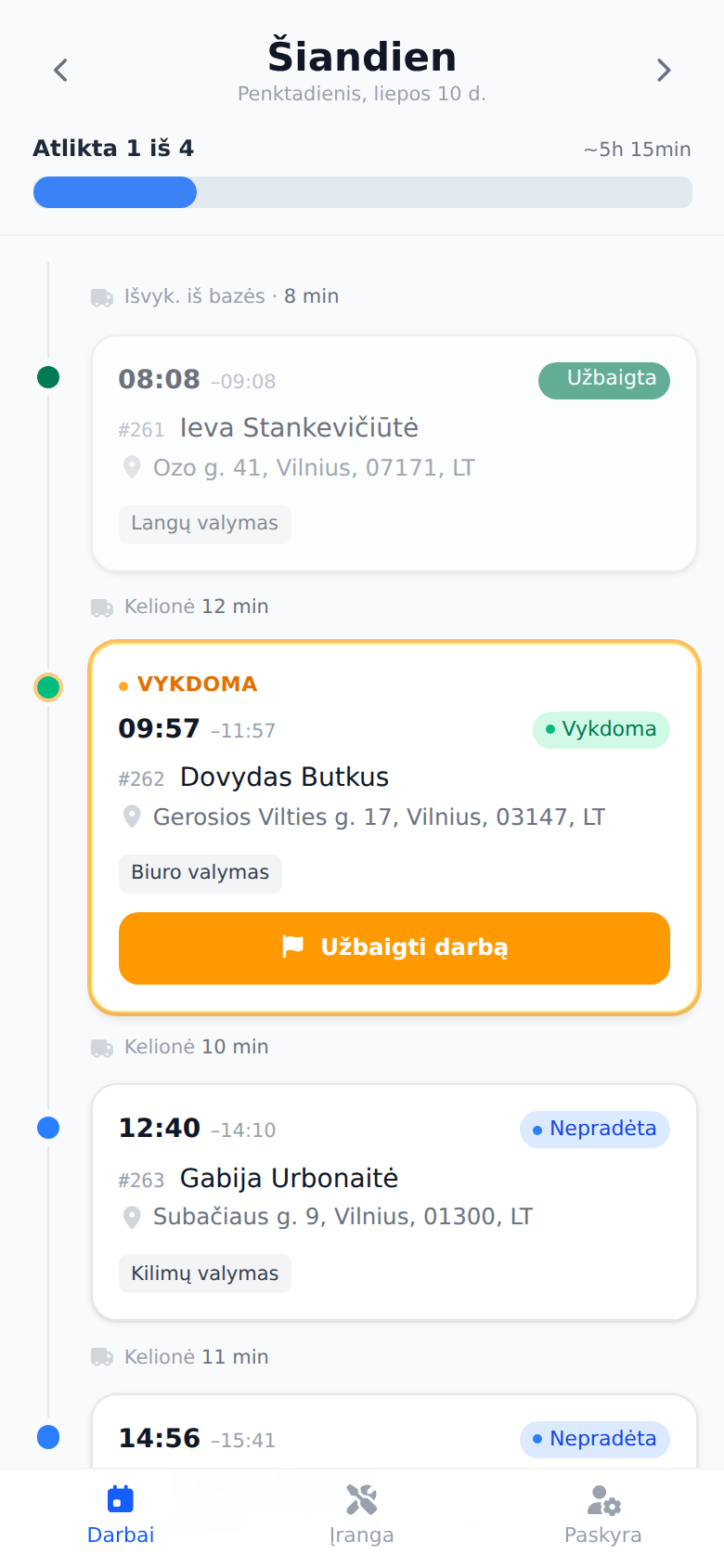 Meistrų programėlė su dienos maršrutu