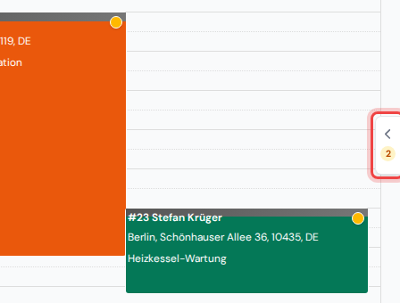 Der rechte Rand des Kalenders mit dem hervorgehobenen kleinen Pfeil-Reiter