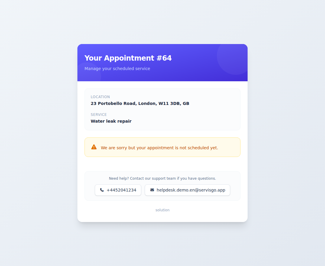 The client's appointment page with Confirm, Reschedule and Cancel buttons