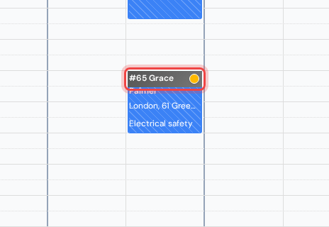 A visit block in the calendar with the driving strip at its top highlighted