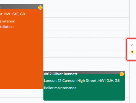 The right edge of the calendar with the small arrow tab highlighted