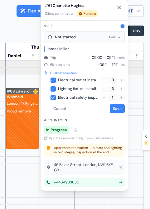 Choosing services and amounts for one visit on the visit card
