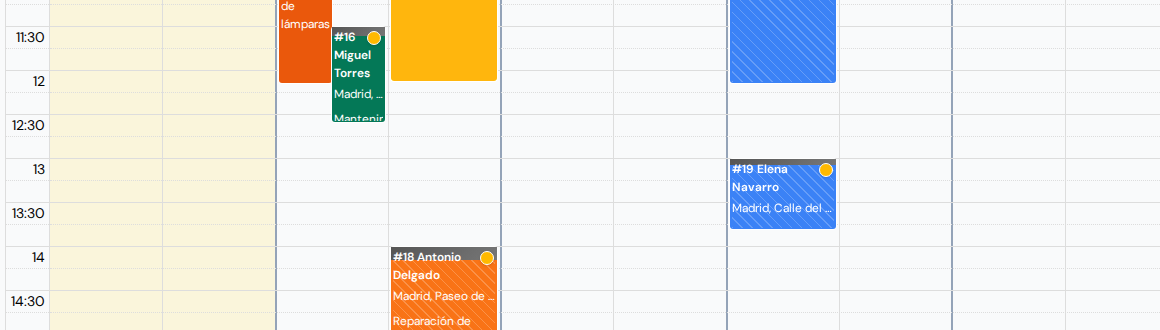 Un día del calendario donde un bloqueo de pausa para comer se ve en medio de la columna de Carlos García