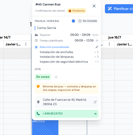 Tarjeta de la visita en el calendario con la lista de trabajo pendiente