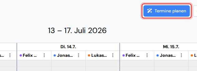 Der Button „Termine planen“ im Kalenderkopf