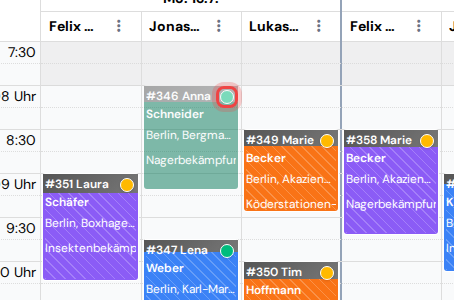 Der Block eines Behandlungsbesuchs mit dem Bestätigungspunkt der Bewohner im Kalender