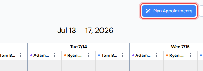 The Plan Appointments button in the calendar header