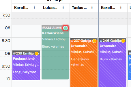 Valymo vizito blokas kalendoriuje su paryškintu kliento patvirtinimo taškeliu