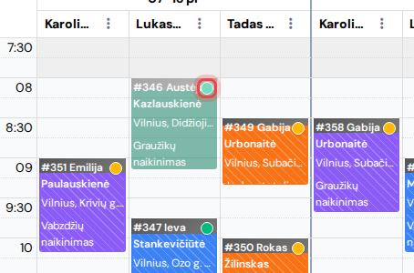 Apdorojimo vizito blokas su gyventojo patvirtinimo taškeliu kalendoriuje
