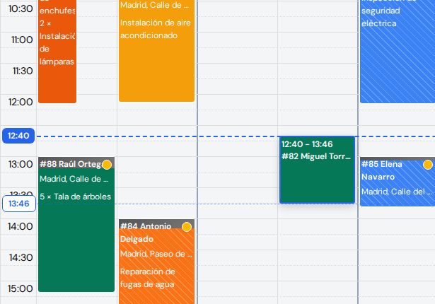 Un bloque de visita en pleno arrastre, con sus nuevas horas en el bloque y burbujas de hora en el eje